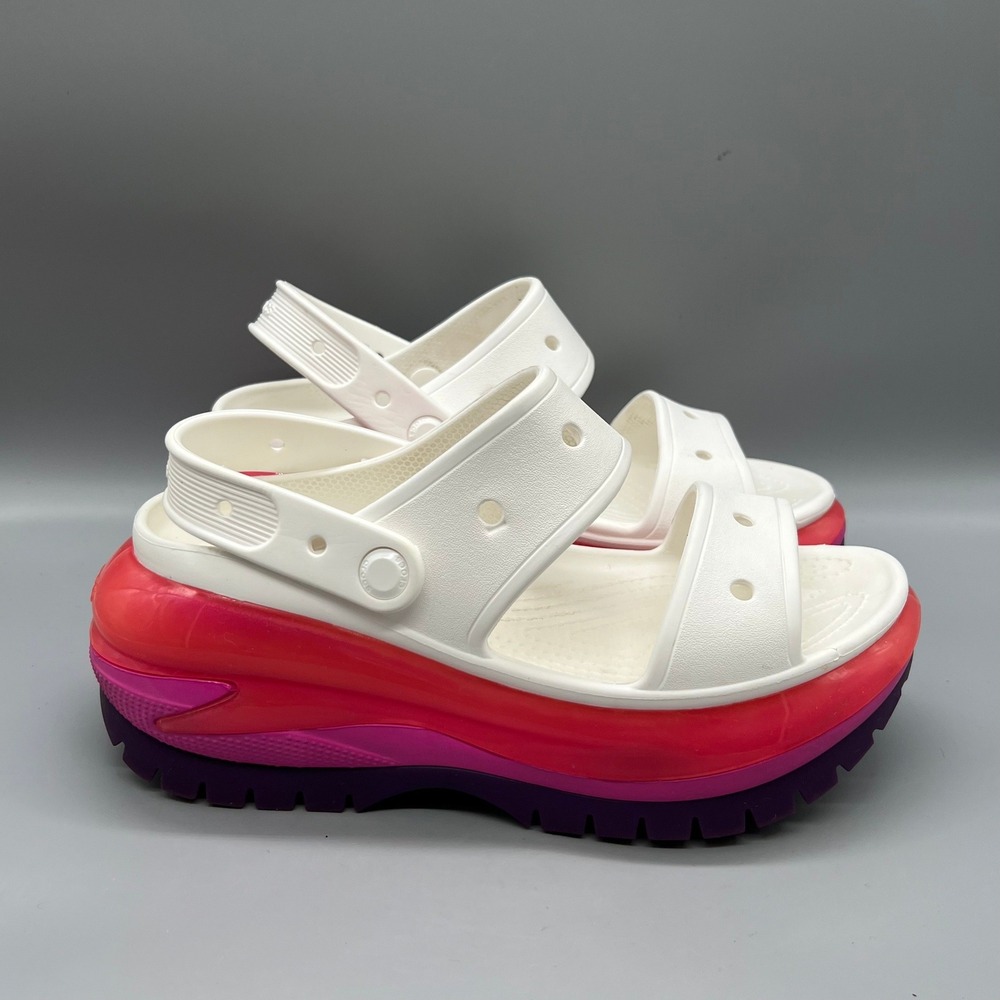 Crocs Mega Crush Sandal Womens 9 White Pink Purple Platform Chunky Clog Sandals